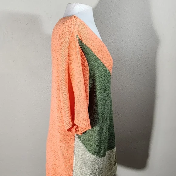 Koret Woman Short Sleeve Knit Blouse Orange Multicolor Plus Size XXL - Picture 4 of 11